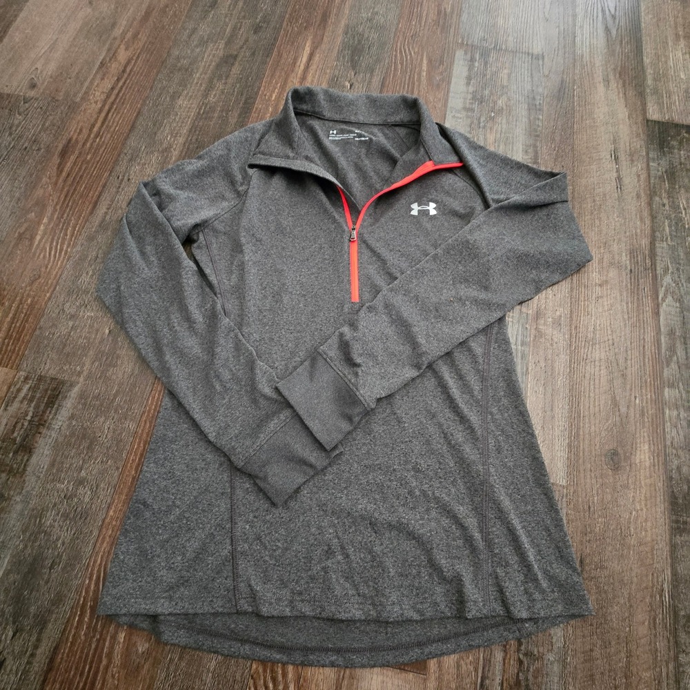 Under Armour HeatGear 1/4 Zip Pullover Womens Medium Grey Neon Orange Loose Fit